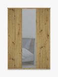 John Lewis Elstra 150cm Mirrored 3 Hinged Doors Wardrobe, Bianco Oak/Mirror