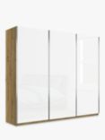 John Lewis Elstra 250cm Wardrobe with White Glass Sliding Doors, White Glass/Bianco Oak