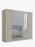 John Lewis Elstra 250cm Wardrobe with White Glass and Mirrored Hinged Doors, Grey Glass/Pebble Grey