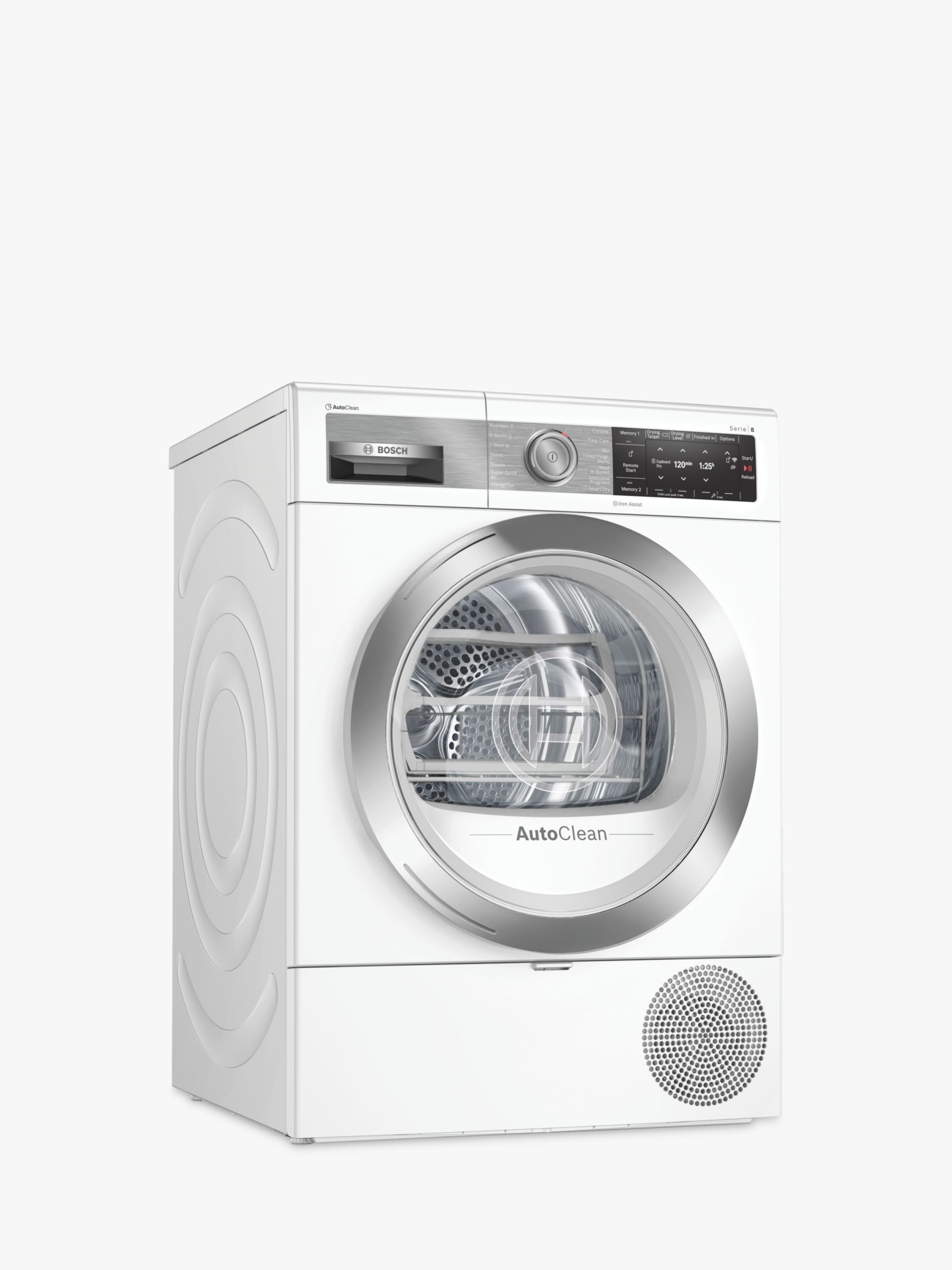 typisk siv Agnes Gray Bosch Series 8 WTX88EH9GB Heat Pump Tumble Dryer, 9kg Load, A+++ Energy  Rating, White
