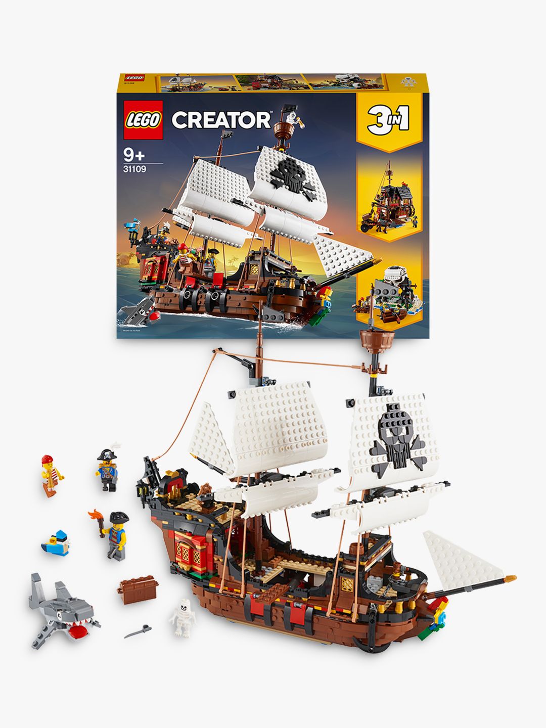 LEGO Creator 3 in 1 Pirate Ship Building Set, Kids can Rebuild the Pirate  Ship into an Inn or Skull Island, Features 4 Minifigures and Shark Toy,  Makes a Great Gift for