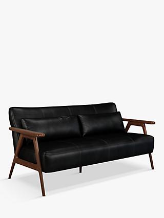 Hendricks Range, John Lewis Hendricks Medium 2 Seater Leather Sofa, Dark Wood Frame, Contempo Black