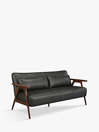Hendricks Range, John Lewis Hendricks Medium 2 Seater Leather Sofa, Dark Wood Frame, Winchester Anthracite