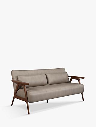 Hendricks Range, John Lewis Hendricks Medium 2 Seater Leather Sofa, Dark Wood Frame, Nature Putty