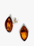 Be-Jewelled Marquise Baltic Amber Stud Earrings, Silver/Cognac