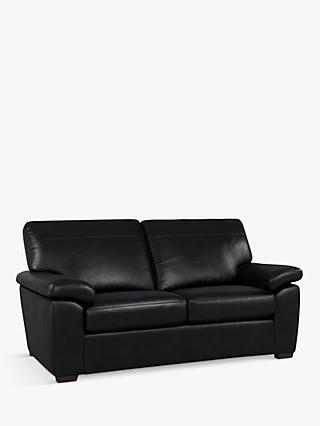 Camden Range, John Lewis Camden Medium 2 Seater Leather Sofa Bed, Dark Leg, Piccadilly Black