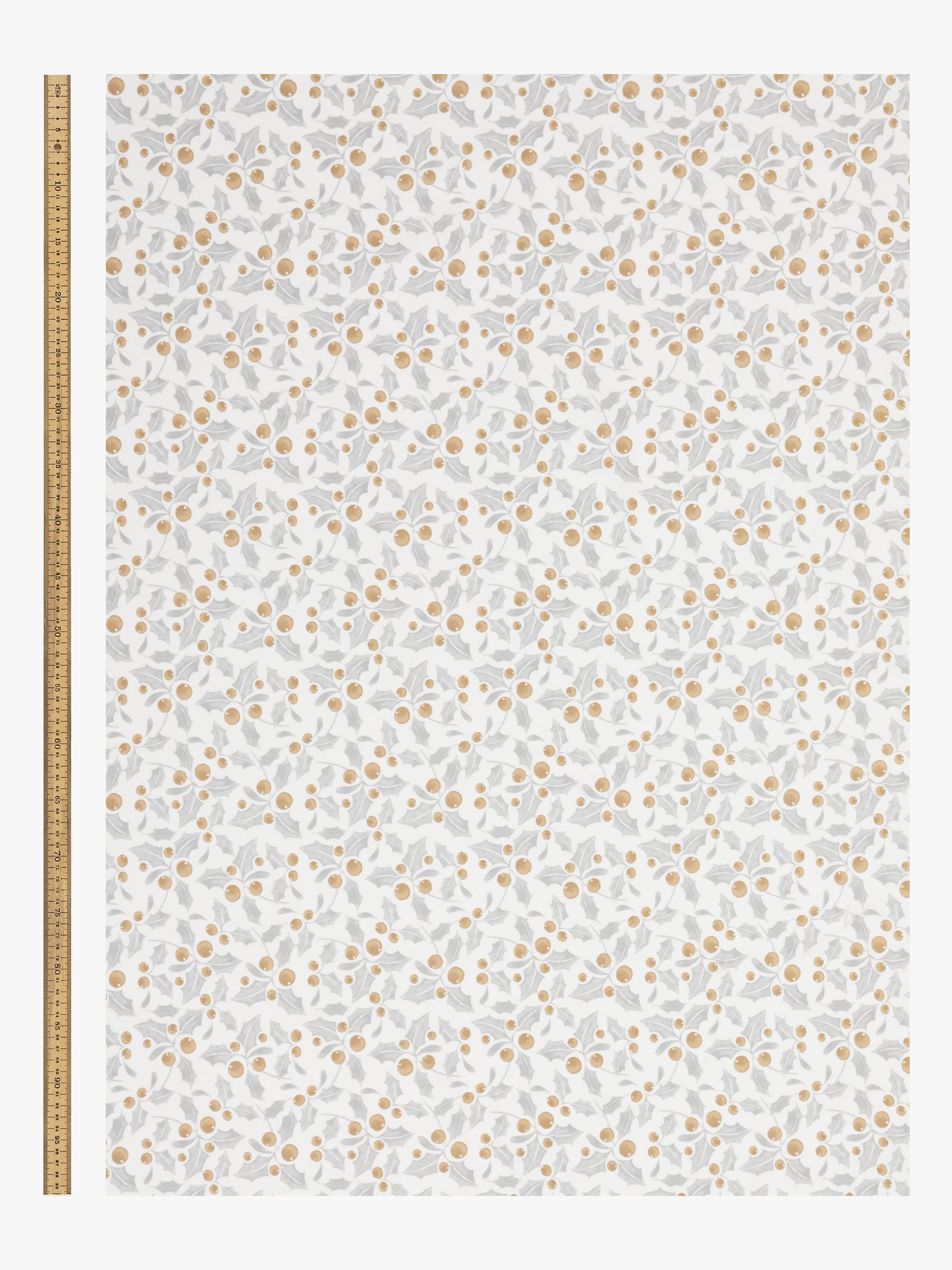 John Lewis Classic Holly PVC Tablecloth Fabric, Silver/Gold