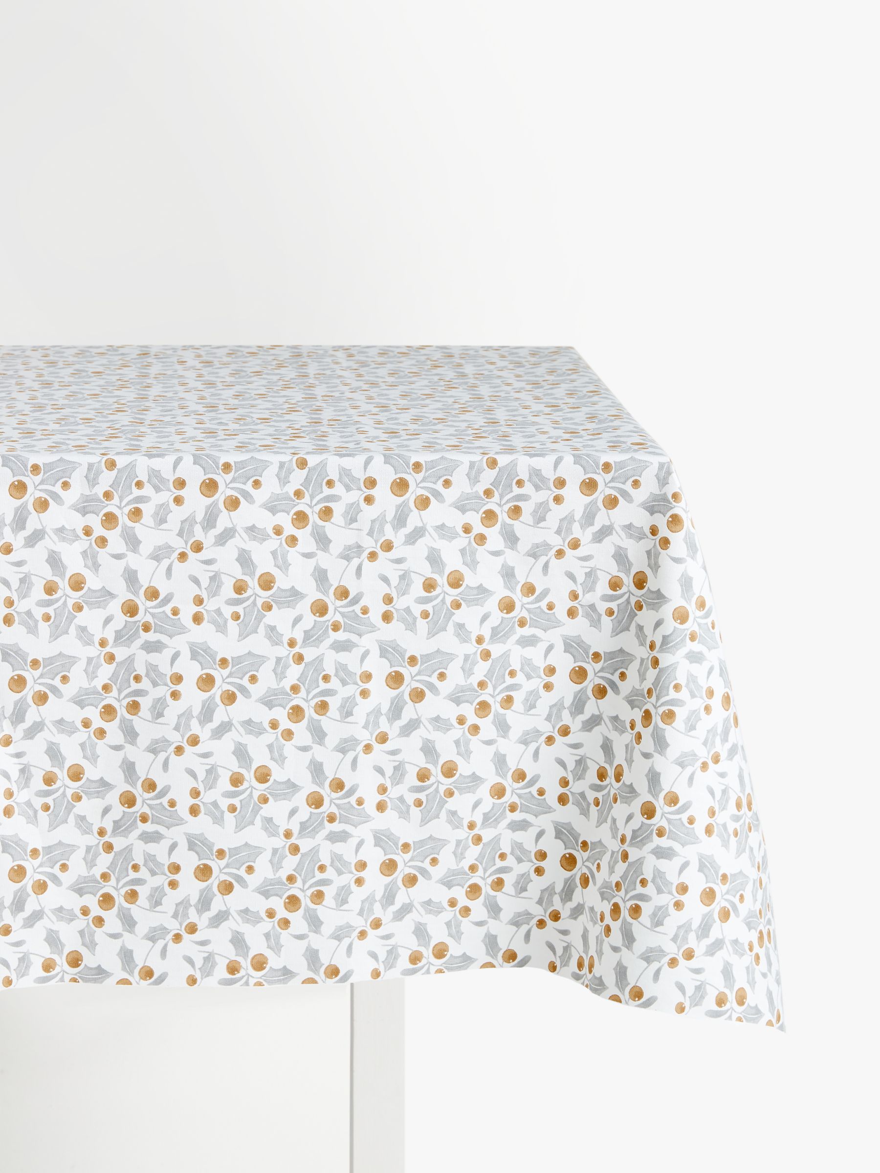 John Lewis Classic Holly PVC Tablecloth Fabric, Silver/Gold
