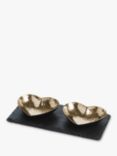 Selbrae House Slate Serving Board & Heart-Shaped Hammered Metal Bowls Set, Black/Gold