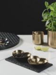 Selbrae House Slate Serving Board & Heart-Shaped Hammered Metal Bowls Set, Black/Gold