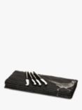 Selbrae House 4 Mini Pheasant Etched Serving Boards & Cheese Knives Set, Black