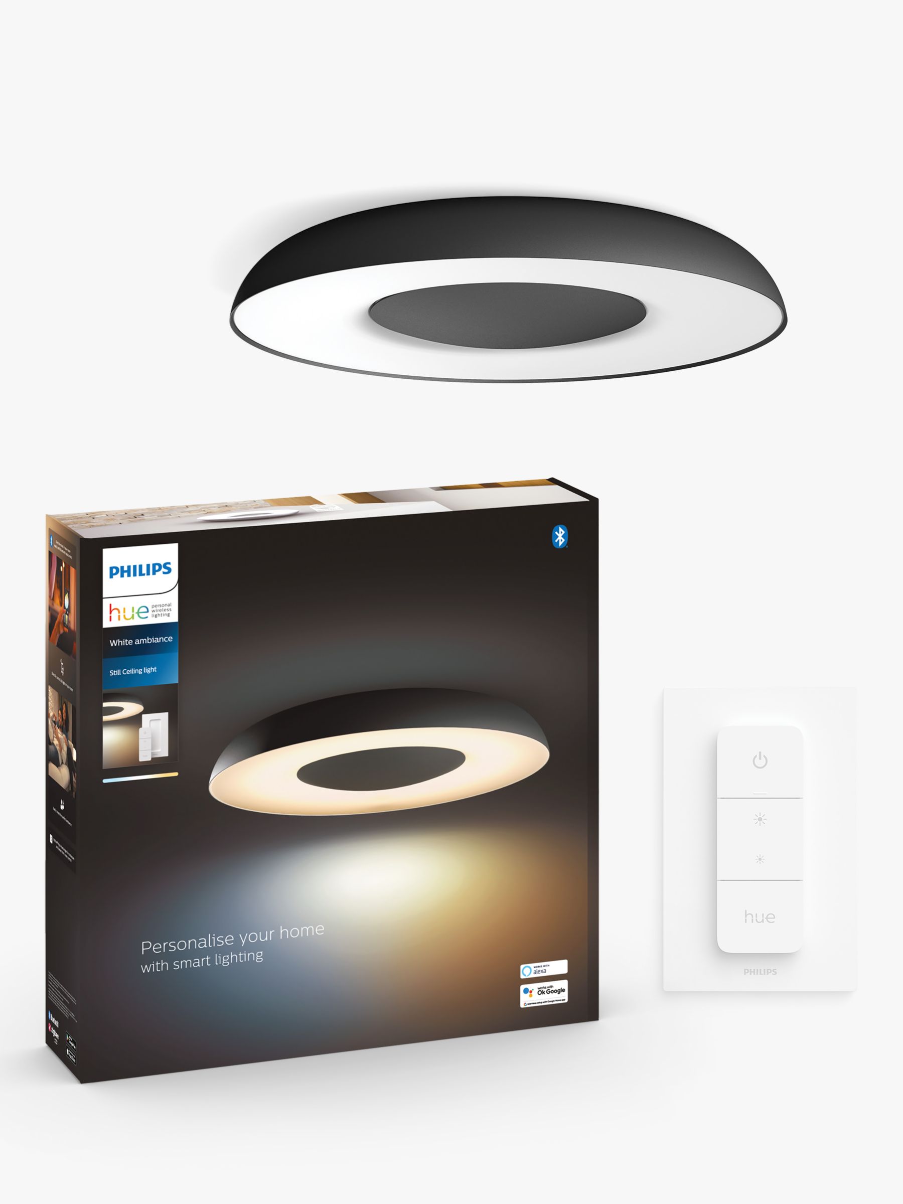 Philips Still LED Smart Semi Flush Ceiling Light Bluetooth and Dimmer Switch, Black
