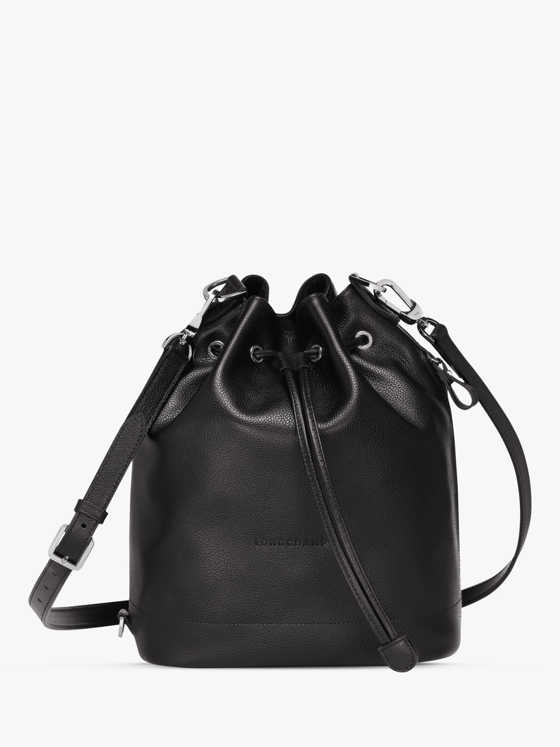 Longchamp Le Foulonné Medium Leather Bucket Bag, Black
