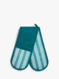 John Lewis Striped Cotton Double Oven Glove, Teal