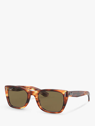 Ray-Ban RB2248 Unisex Polarised Rectangular Sunglasses, Striped Havana/Brown