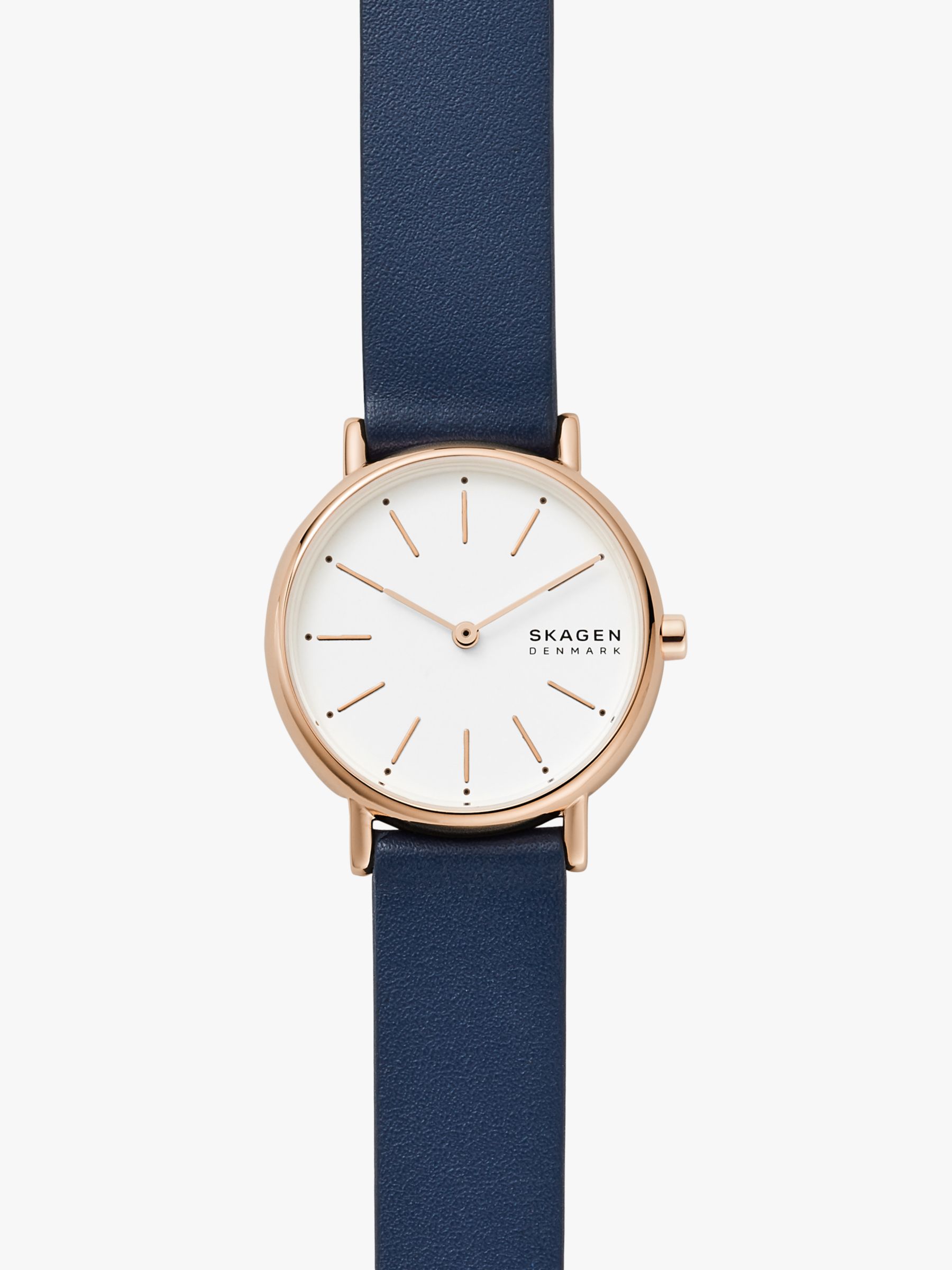 Skagen Women's Signatur Leather Watch, Blue/Rose Gold at Lewis & Partners