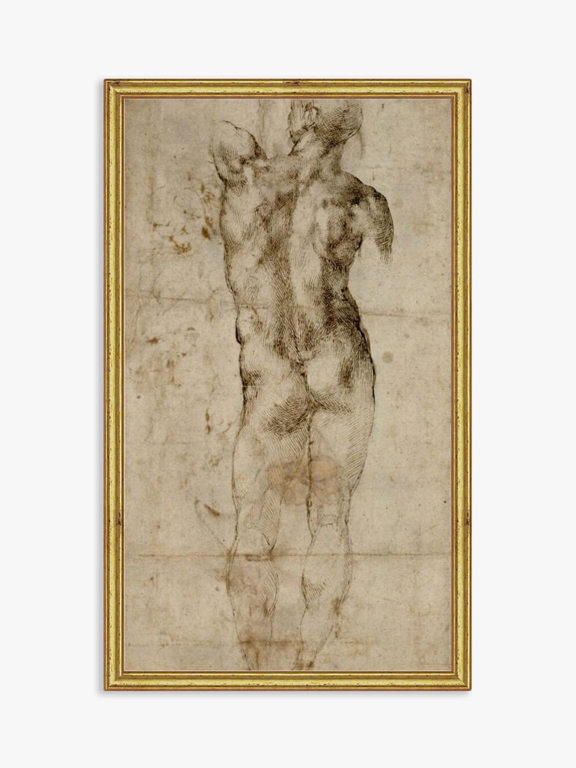 Michelangelo Male Nude Seen From The Back Wood Framed Print X Cm Grey Gold