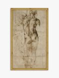Michelangelo - 'Male Nude Seen From the Back' Wood Framed Print, 28 x 17cm, Grey/Gold