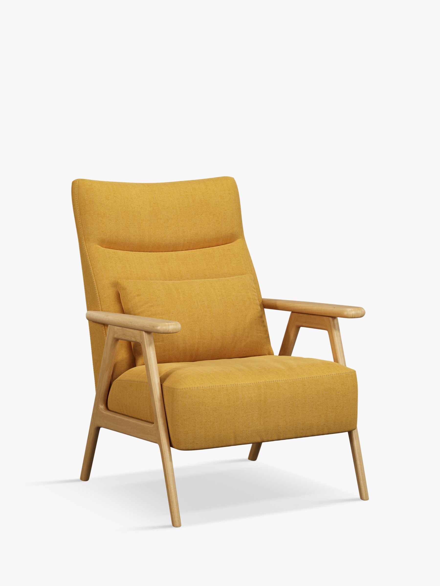 John Lewis Hendricks High Back Accent Armchair, Light Wood Frame, Relaxed Linen Mustard