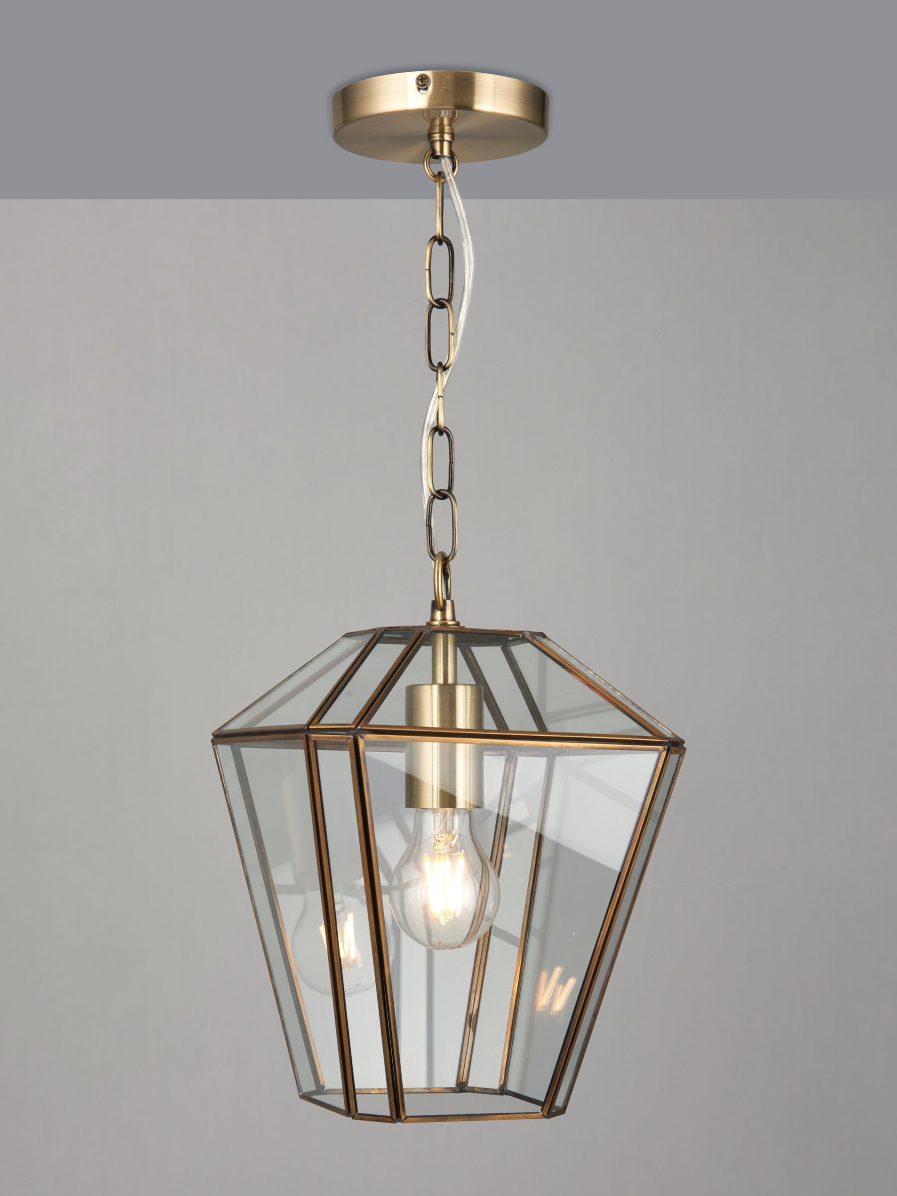Renovering stout Vild John Lewis Timeless Glass Lantern Ceiling Light, Clear/Antique Brass