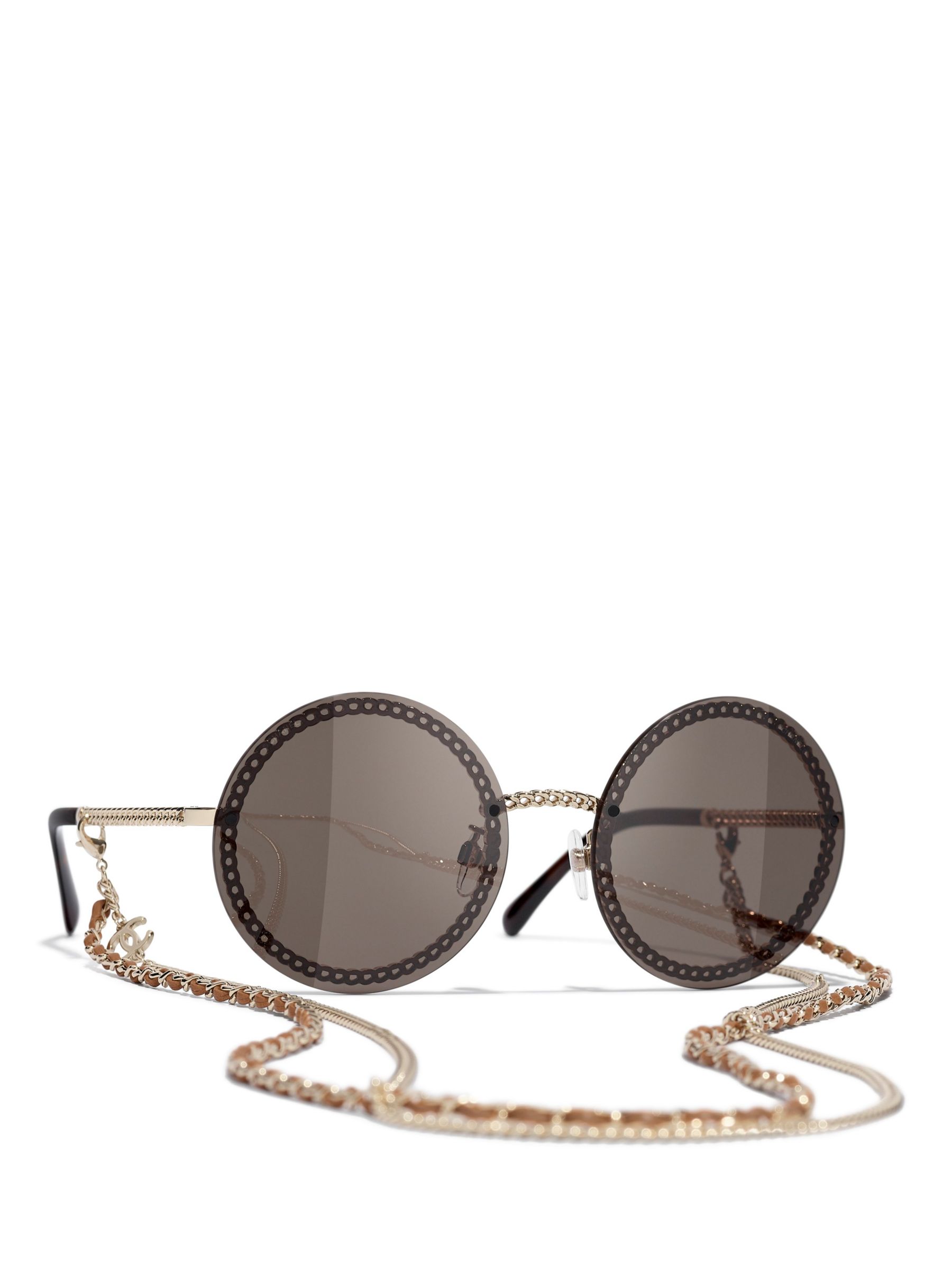 CHANEL Round Sunglasses CH4245 Pale Gold/Brown at John Lewis & Partners