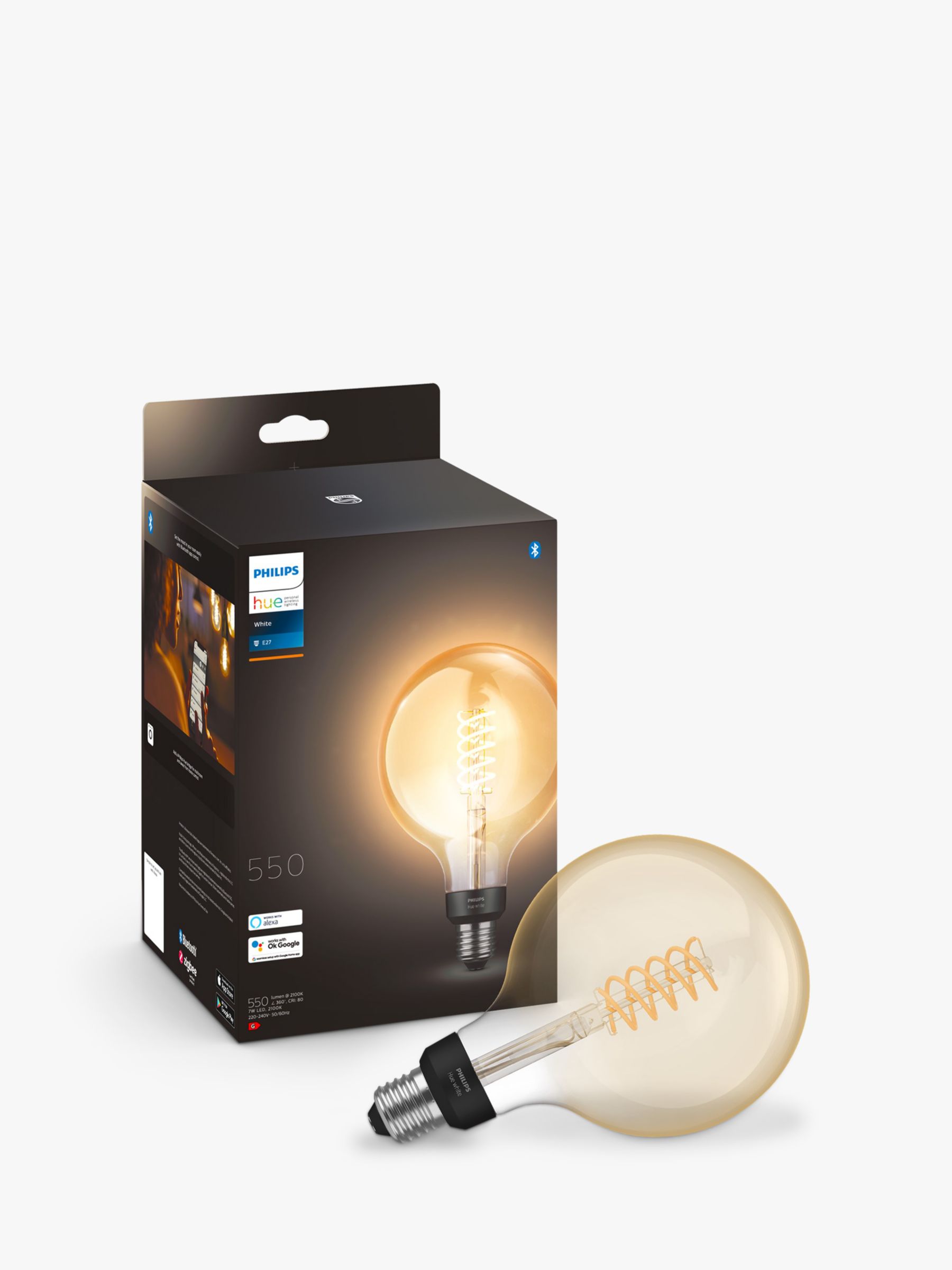 Geavanceerd strelen Shipley Philips Hue White 7W E27 LED Single Filament G125 Dimmable Smart Bulb with  Bluetooth