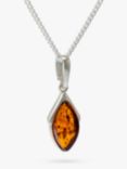 Be-Jewelled Marquise Baltic Amber Pendant Necklace, Silver/Cognac