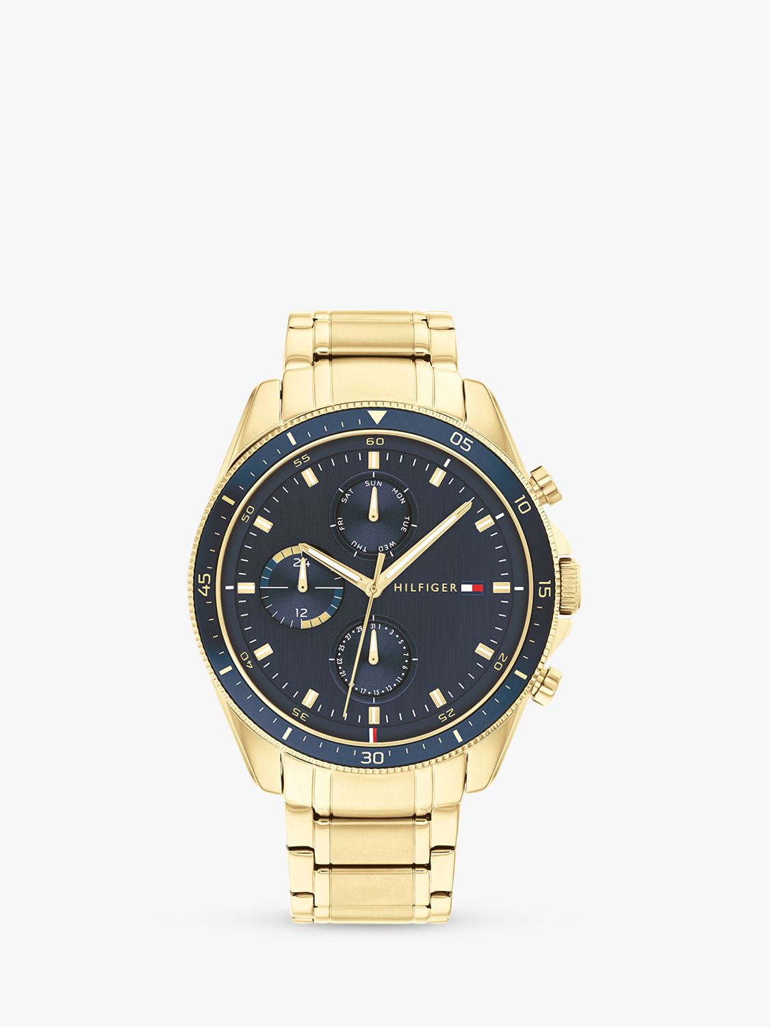 Selskabelig Kammer Diskret Tommy Hilfiger Men's Chronograph Bracelet Strap Watch, Gold/Blue 1791834 at  John Lewis & Partners