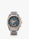 Citizen CB5916-59L Men's Perpetual Chrono A.T Eco-Drive Chronograph Date Bracelet Strap Watch, Silver/Blue