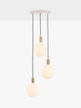 Tala Brass Triple Pendant Ceiling Light with Sphere IV ES LED Dim to Warm Globe Bulbs, White
