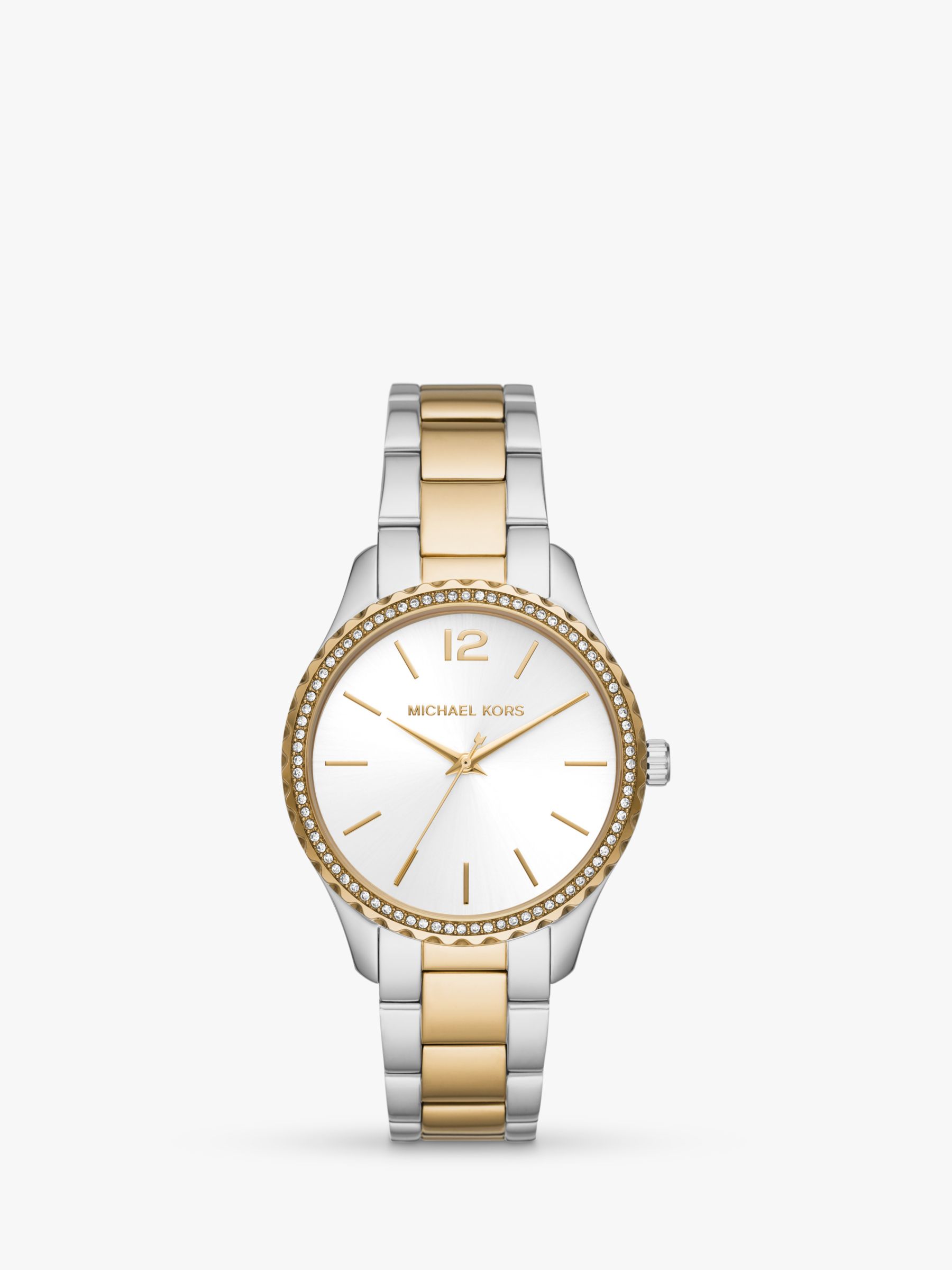 Kors Women's Layton Sunray Dial Bracelet Strap Watch, Silver/Gold MK6899 at John Lewis &