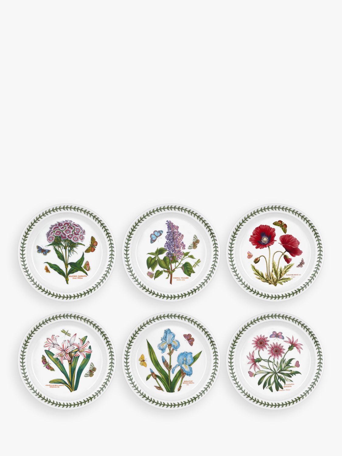 Portmeirion Botanic Garden Flower Side Plates, Set of 6, 21.5cm, White/Multi
