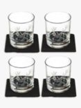 Selbrae House Stag Glass Tumbler & Slate Coaster, Set of 4, Black/Clear