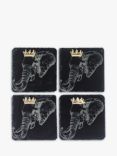 Selbrae House Crown Elephant Slate Coasters, Set of 4, Black/Gold