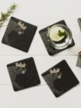 Selbrae House Crown Leopard Slate Coasters, Set of 4, Black/Gold
