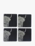 Selbrae House Highland Cow Slate Placemats and Coasters, Set of 4, Black