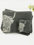 Selbrae House Highland Cow Slate Placemats and Coasters, Set of 4, Black