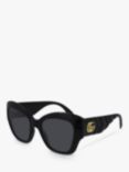Gucci GG0808S Women's Cat's Eye Sunglasses, Black Shine/Grey