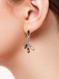 Be-Jewelled Baltic Amber Silver Leaf Drop Stud Earrings, Silver