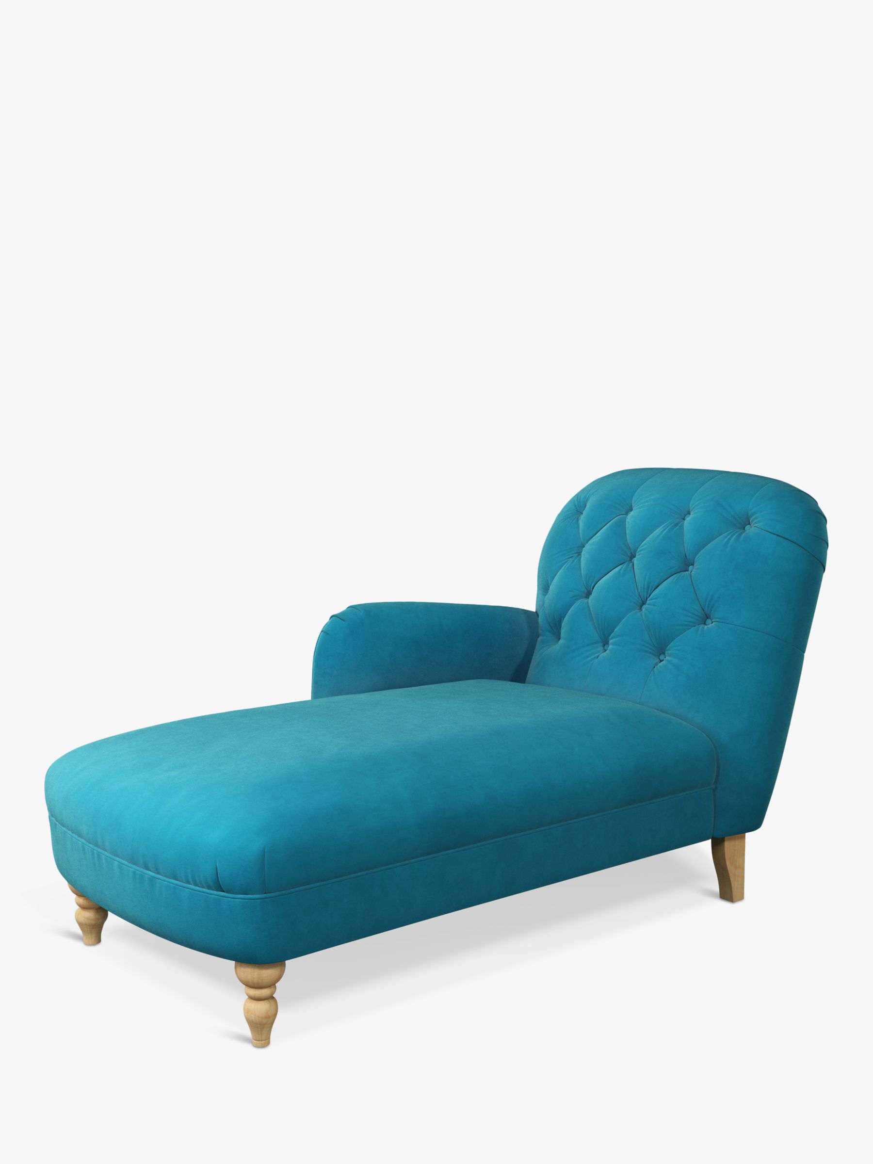 John Lewis Button LHF Chaise End Sofa, Light Leg, Smooth Velvet Petrol Blue