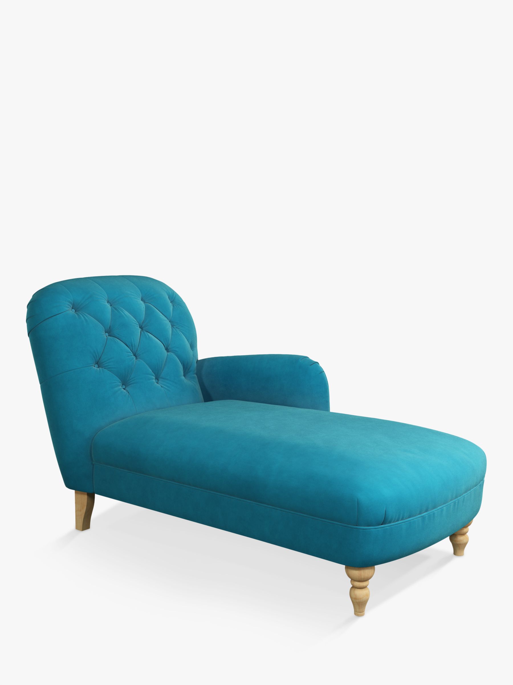 John Lewis Button RHF Chaise End Sofa, Light Leg, Smooth Velvet Petrol Blue