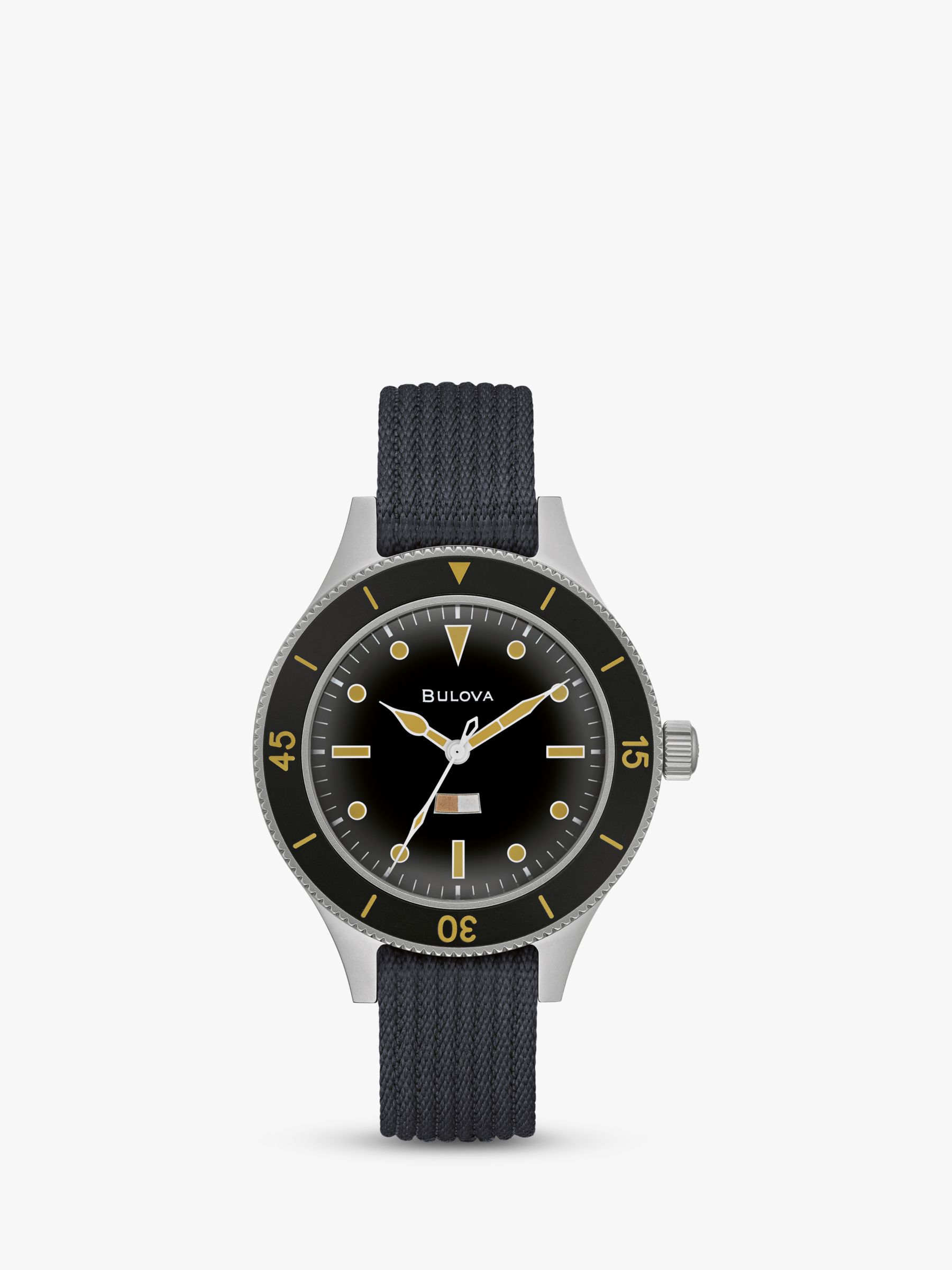 Bulova 98A266 Men's Archive Series MIL-SHIPS-W-2181 Fabric Strap Watch, Black/Silver