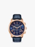 Bulova 97B170 Men's Wilton Date Chronograph Leather Strap Watch, Blue/Rose Gold