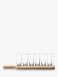 LSA International Oak Wood Paddle Board 6 Vodka Shot Glasses Set, Clear/Natural
