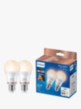 Philips Smart LED 8W E27 Dimmable Warm-to-Cool Classic Bulbs with WiZ Connected and Bluetooth, Pack of 2, Clear