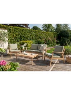 KETTLER RHS Hampton Garden Coffee Table, Sofa & Chairs 4-Seater Lounging Set, FSC-Certified (Acacia Wood), Natural/Sage