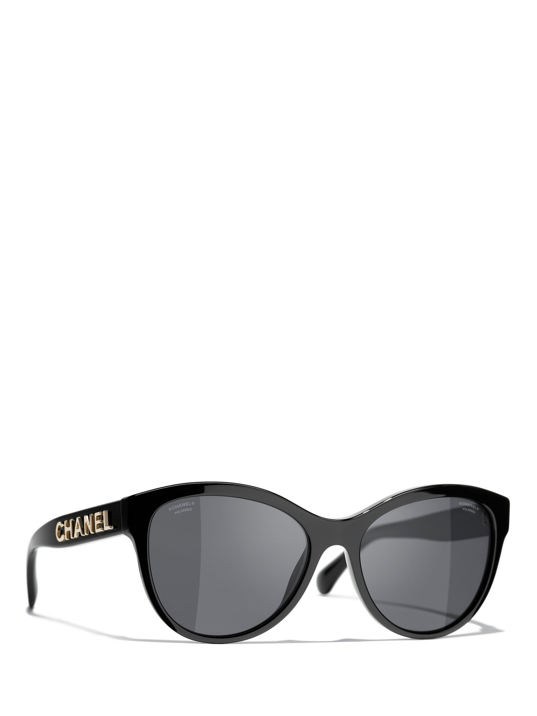 CHANEL CH5458 Women's Polarised Oval Sunglasses, Black/Grey at