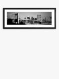 'New York Skyline At Night' Framed Print & Mount, 38 x 101cm, Black/White