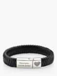 Under the Rose Personalised Men's Fingerprint Heart Braided Leather Bracelet, Black/Silver