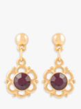 Susan Caplan Vintage Rediscovered Collection Floral Scroll Gold Plated Swarovski Crystal Drop Earrings, Dated Circa 1980s